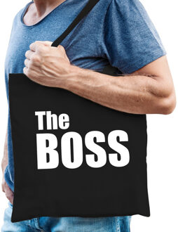 The boss tas / shopper zwart katoen met witte tekst voor heren - Feest Boodschappentassen