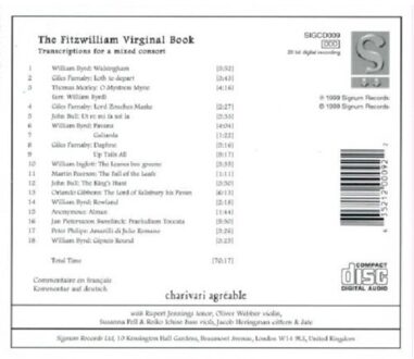 The Fitzwilliam Virginal Book, Transcriptions For A Mixed Consort