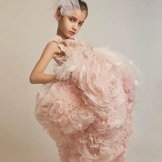 The Girl's First Communion Tailed Wedding Dress Gown Ball Flowers Shoulder Wedding Flower Girls' Dresses Girl's Pageant Dress