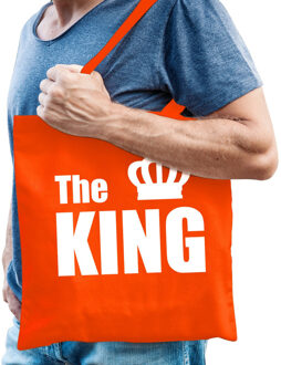 The king tas / shopper oranje katoen met witte tekst en kroon voor heren - Feest Boodschappentassen