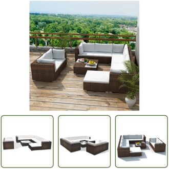 The Living Store-10-delige-Loungeset-met-kussens-poly-rattan-bruin - Tuinset