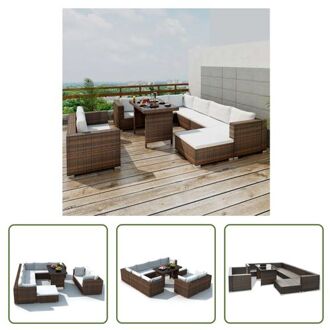 The Living Store-10-delige-Loungeset-met-kussens-poly-rattan-bruin - Tuinset