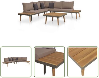 The Living Store-4-delige-Loungeset-met-kussens-massief-acaciahout-bruin - Tuinset