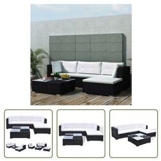 The Living Store-5-delige-Loungeset-met-kussens-poly-rattan-zwart - Tuinset