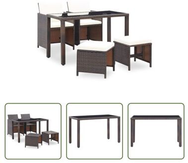 The Living Store-5-delige-Tuinset-met-kussens-poly-rattan-bruin - Tuinset