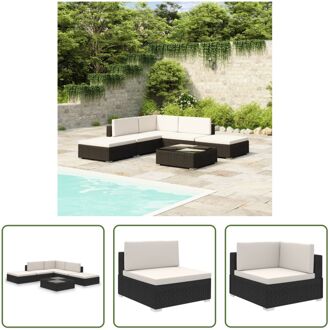 The Living Store-6-delige-Loungeset-met-kussens-poly-rattan-zwart - Tuinset