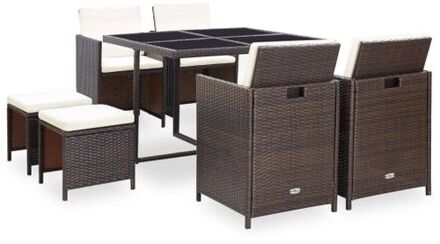 The Living Store-9-delige-Tuinset-met-kussens-poly-rattan-bruin - Tuinset