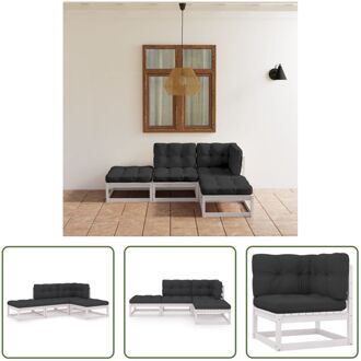 ""The Living Store loungeset LUCERA - tuinmeubelen - 70x70 cm - wit - antraciet kussen""