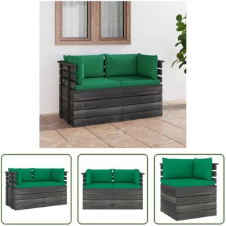 The Living Store Pallet Hoekbank - 65 x 65 x 71.5 cm - Groen kussen - Massief grenenhout