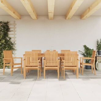 The Living Store-Tuinstoelen-stapelbaar-8-st-56-5x57-5x91-cm-massief-teakhout - Tuinstoel Bruin