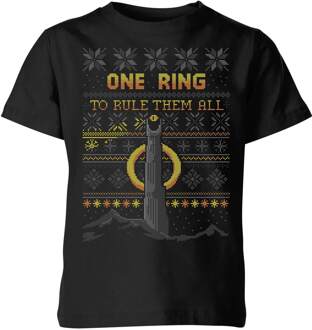 The Lord Of The Rings One Ring Kids' Christmas T-Shirt in Black - 134/140 (9-10 jaar) Zwart