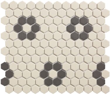 The Mosaic Factory 0,78m² -Mozaiek London Hexagon Bloem Wit/Zwart 2,3x2,6