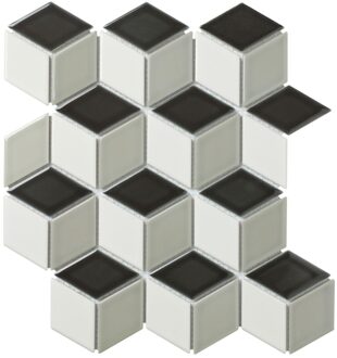 The Mosaic Factory 0,81m² -Mozaiek Paris Cubic Wit/Grijs/Zwart Mix 4,8x8,1