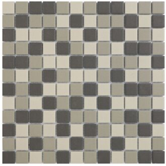 The Mosaic Factory London mozaïektegel - 30x30cm - wand en vloertegel - Vierkant - Porselein Grey, Dark Grey, Black Mat LO23MIX2