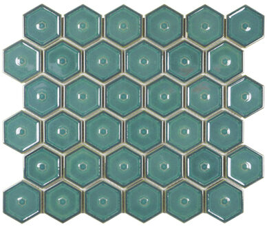 The Mosaic Factory Osiris Hertman Mozaïektegel - 32.1x28.2cm - wand en vloertegel - glans - forest green AFH-OH-13525