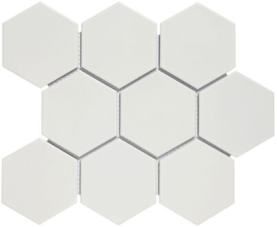 The Mosaic Factory Tegelsample: The Mosaic Factory Barcelona grote hexagon mozaïek tegels 26x30 wit mat