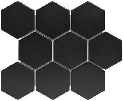 The Mosaic Factory Tegelsample: The Mosaic Factory Barcelona grote hexagon mozaïek tegels 26x30 zwart mat