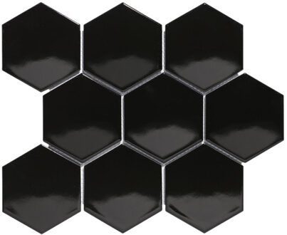 The Mosaic Factory Tegelsample: The Mosaic Factory Barcelona grote hexagon mozaïek tegels 26x30 zwart