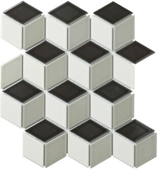 The Mosaic Factory Tegelsample: The Mosaic Factory Paris mozaïek tegels 27x31 kubus zwart/wit/grijs