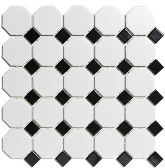 The Mosaic Factory Tegelsample: The Mosaic Factory Paris octagon mozaïek tegels 30x30 wit/zwart