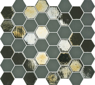 The Mosaic Factory Tegelsample: The Mosaic Factory Valencia hexagon glasmozaïek tegels 28x33 khaki