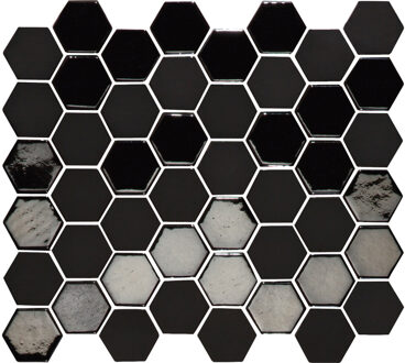The Mosaic Factory Tegelsample: The Mosaic Factory Valencia hexagon glasmozaïek tegels 28x33 zwart