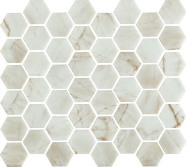 The Mosaic Factory Tegelsample: The Mosaic Factory Valencia hexagon glasmozaïek tegels 28x33cm bianco marble