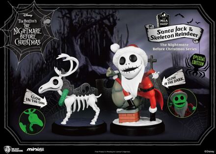 The Nightmare Before Christmas: Santa Jack and Skeleton Reindeer 3 inch Figure Set