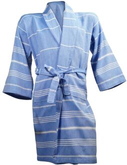 The One Towelling Hamam Badjas L/xl Blauw/wit