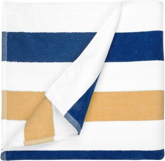 The One Towelling Strandhanddoek Stripe 90 x 190 cm Navy Blauw/Goud