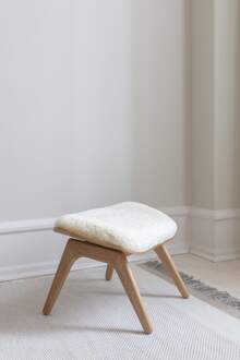 The Reader Ottoman houten voetenbank - Teddy white Wit