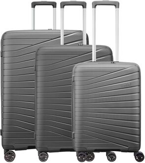 The Vibe 3delige Kofferset S/M/L donker grijs hardcase koffer - H 75 x B 50 x D 33 cm