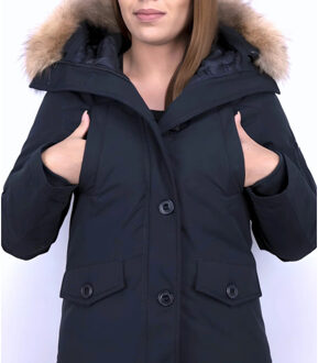 TheBrand Korte winterjas met bontkraag Blauw - S