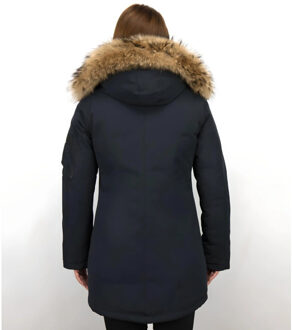 TheBrand Lange parka jas met bontkraag Blauw - S