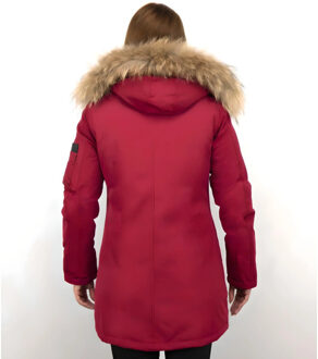TheBrand Lange parka jas met bontkraag Rood - S