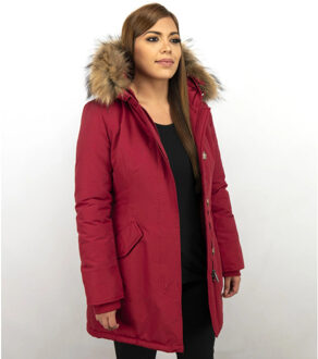 TheBrand Parka jas slim fit met bontkraag Rood - XS