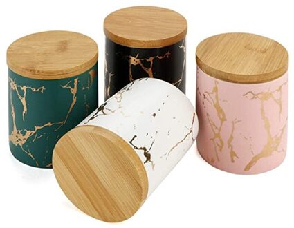 Thee Blikken Opslag Kan Set Containers Met Houten Deksel Marmer Patroon Keramische Draagbare Afdichting Tank Voor Thee Honing Koffie