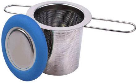 Thee Filter Zeef Theepotten Cups Mokken Silicone Thee Infuser Deksel Opvouwbare Handvat Thee Filter Theepot Keuken Accessoires donker blauw