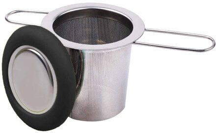 Thee Filter Zeef Theepotten Cups Mokken Silicone Thee Infuser Deksel Opvouwbare Handvat Thee Filter Theepot Keuken Accessoires zwart