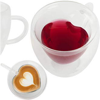 Thee/Koffie glas - 240 ml - transparant - dubbelwandig - 10 x 10 cm - thermisch - hartvormig