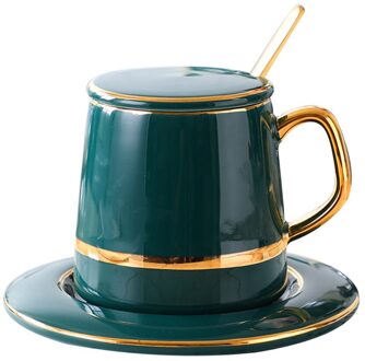 Thee Kopjes Groene Minimalistische Afternoon Kop En Schotel Set Keramische Kopje Koffie Luxe Nordic Luxe Met Lepel Effen