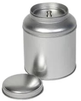 Thee/Kruidenblik rond zilver met binnendeksel 90x115mm