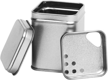 Thee/Kruidenblik zilver 53x53x71 mm met strooi inzet