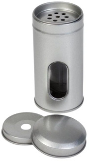 Thee/Kruidenblik zilver rond 50x105mm met venster