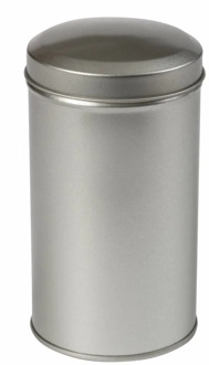 Thee/Kruidenblik zilver rond 65x118mm