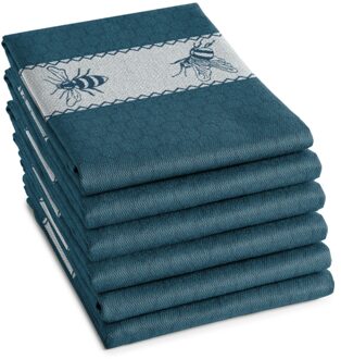 theedoek Bees - 60x65cm - Petrol - 6 stuks Groen