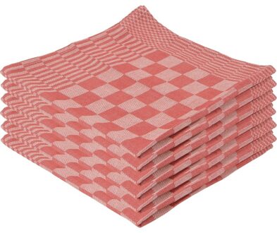 Theedoeken set - 6x stuks - rood met blokmotief - 65 x 65 cm - Huishoudtextiel