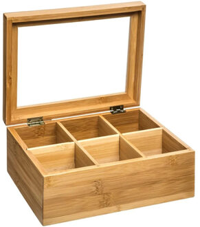 Theedoos - 6-vaks - bamboe hout - 22 x 15 cm - theekist