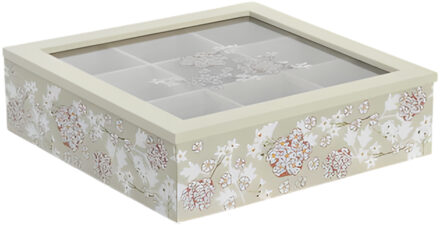 Theedoos - 9-vaks - groen - hout - 24 x 24 x 7 cm - doorzichtig