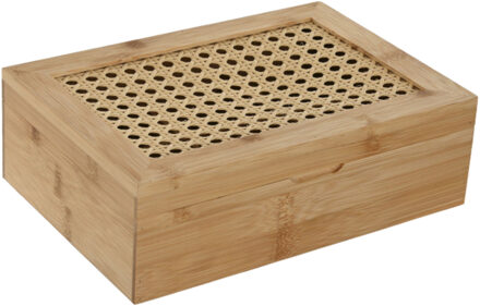 Theedoos bamboe - 6-vaks - bruin - hout - 24 x 17 x 8 cm - theezakjes